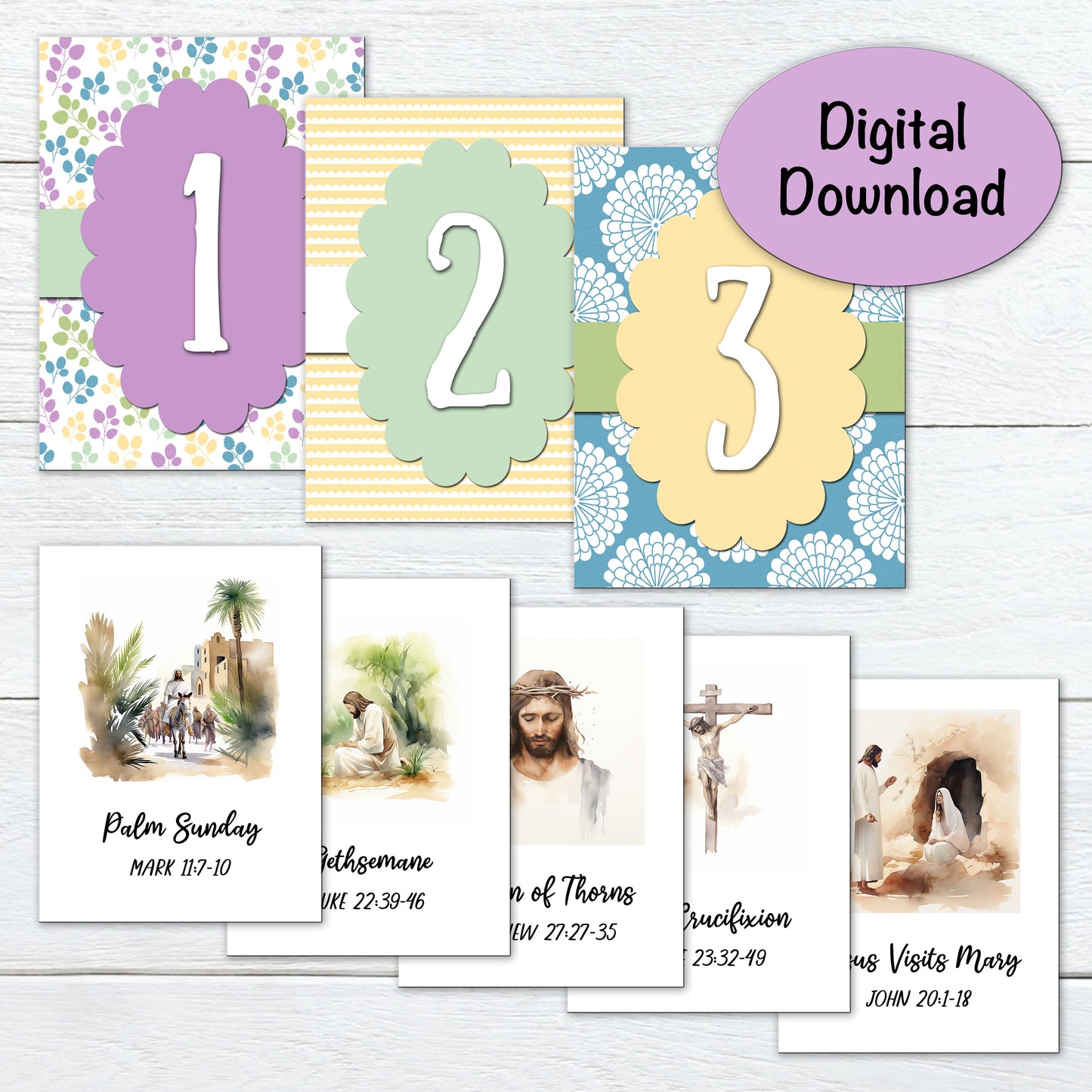 Christ Centered Easter Advent | 11 Days of Scriptures & Christ Images | Purple Floral