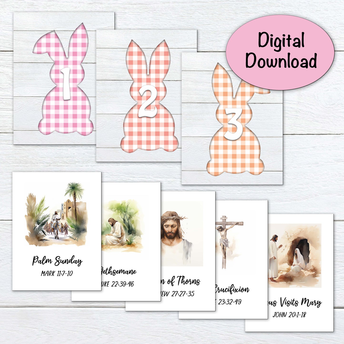 Christ Centered Easter Advent | 11 Days of Scriptures & Christ Images | Pastel Farmhouse Bunny