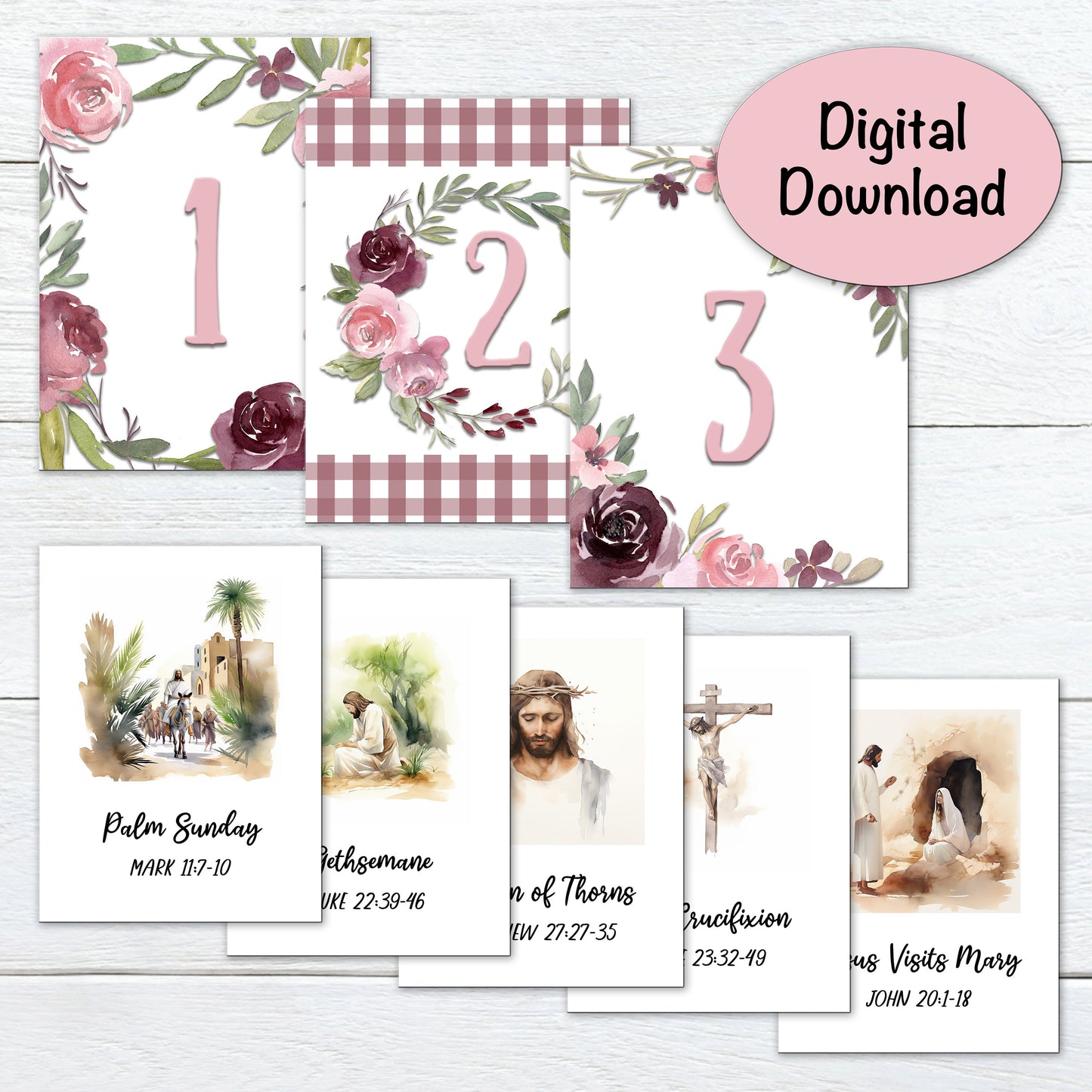 Christ Centered Easter Advent | 11 Days of Scriptures & Christ Images | Watercolor Floral